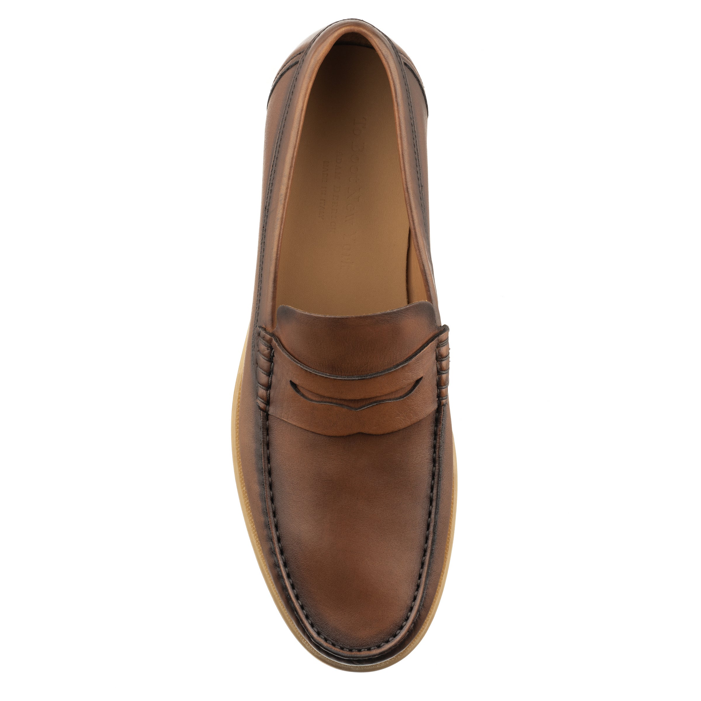 Bennett Burnished Tan Brown Baby Calf Leather Penny Loafer