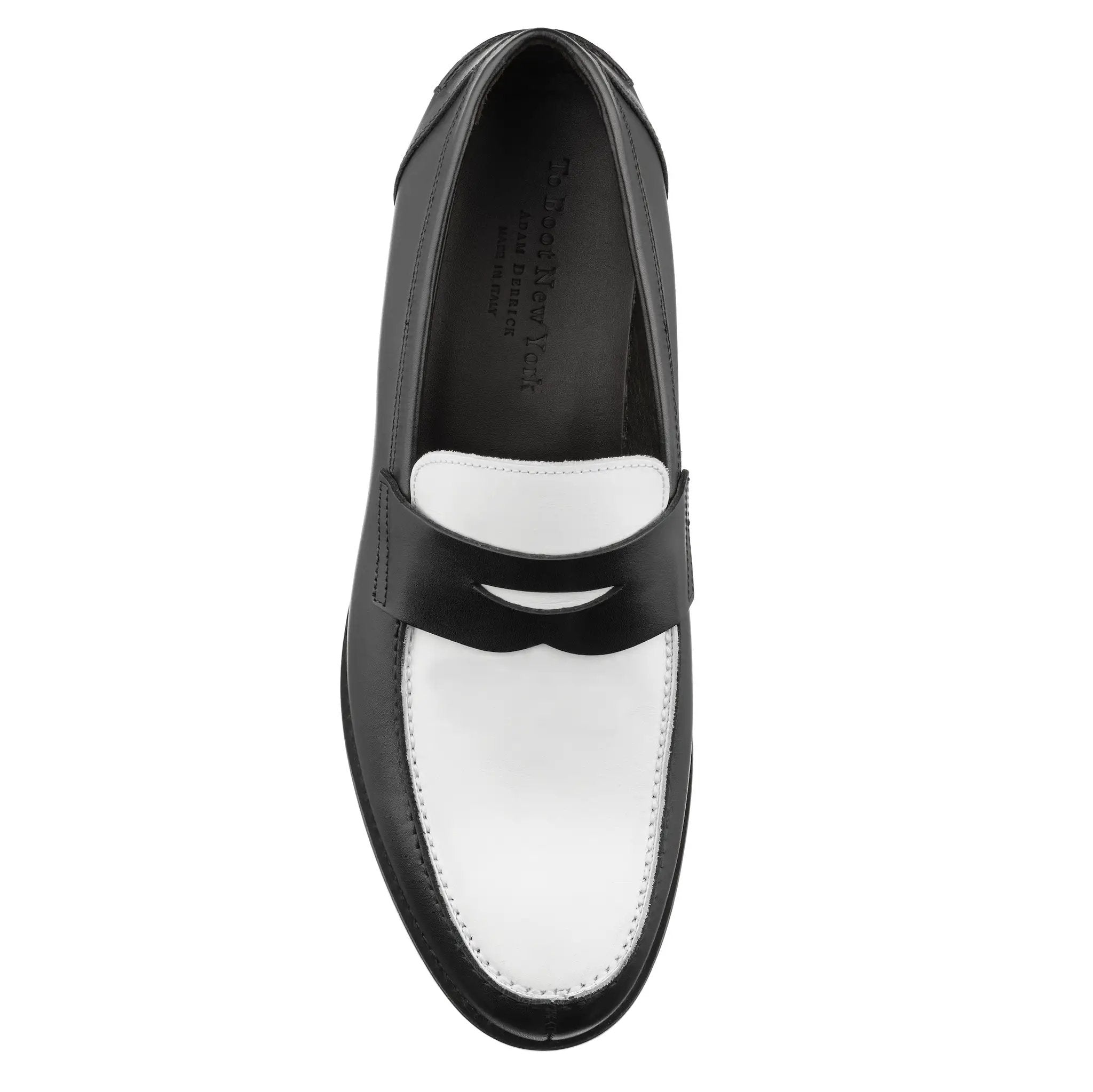 Atlantis Two-Tone Black & White Box Calf Leather Penny Loafer by To Boot New York