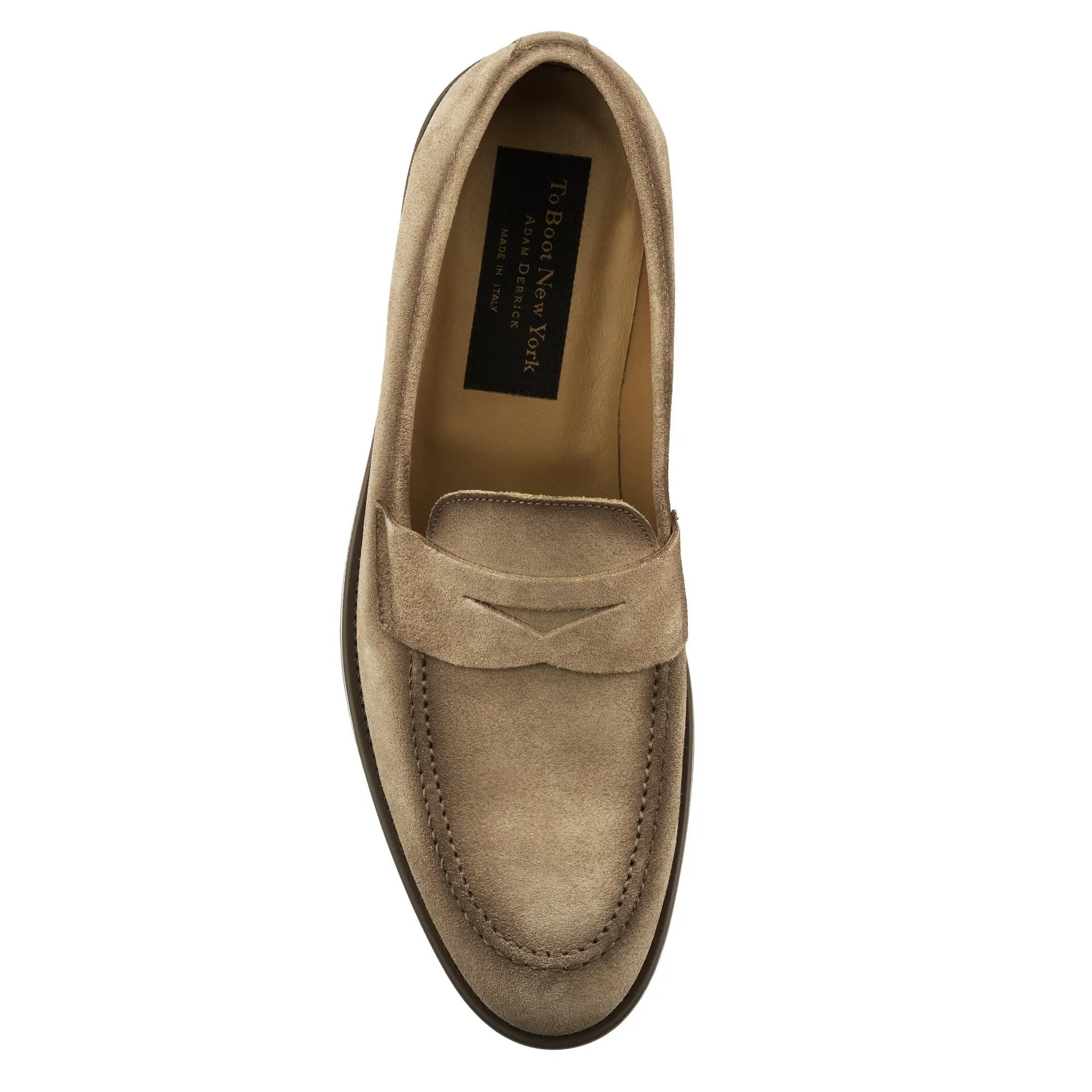 Le Grand Taupe Suede Penny Loafer with Aerograph Detail by To Boot New York