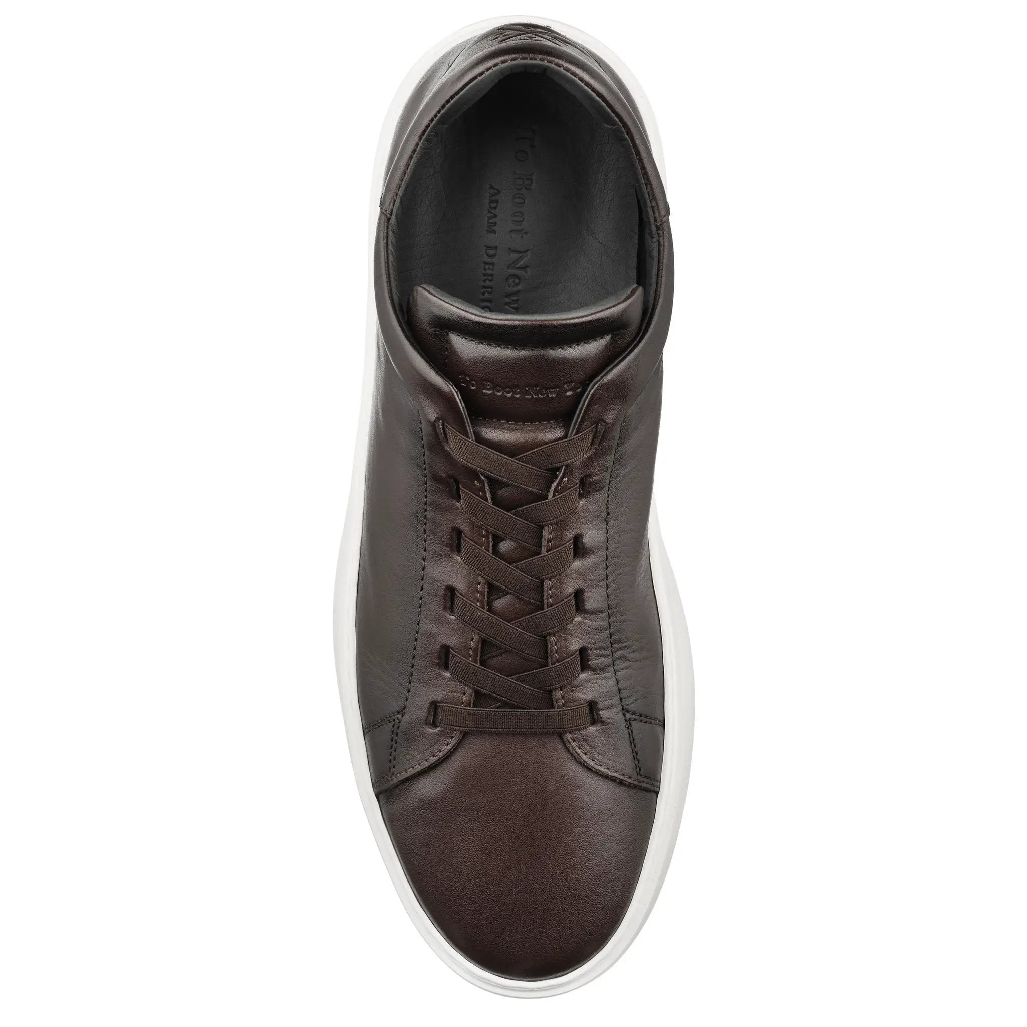 James Dark Brown Leather Elastic Lace Luxury Low-Top Sneaker by To Boot New York