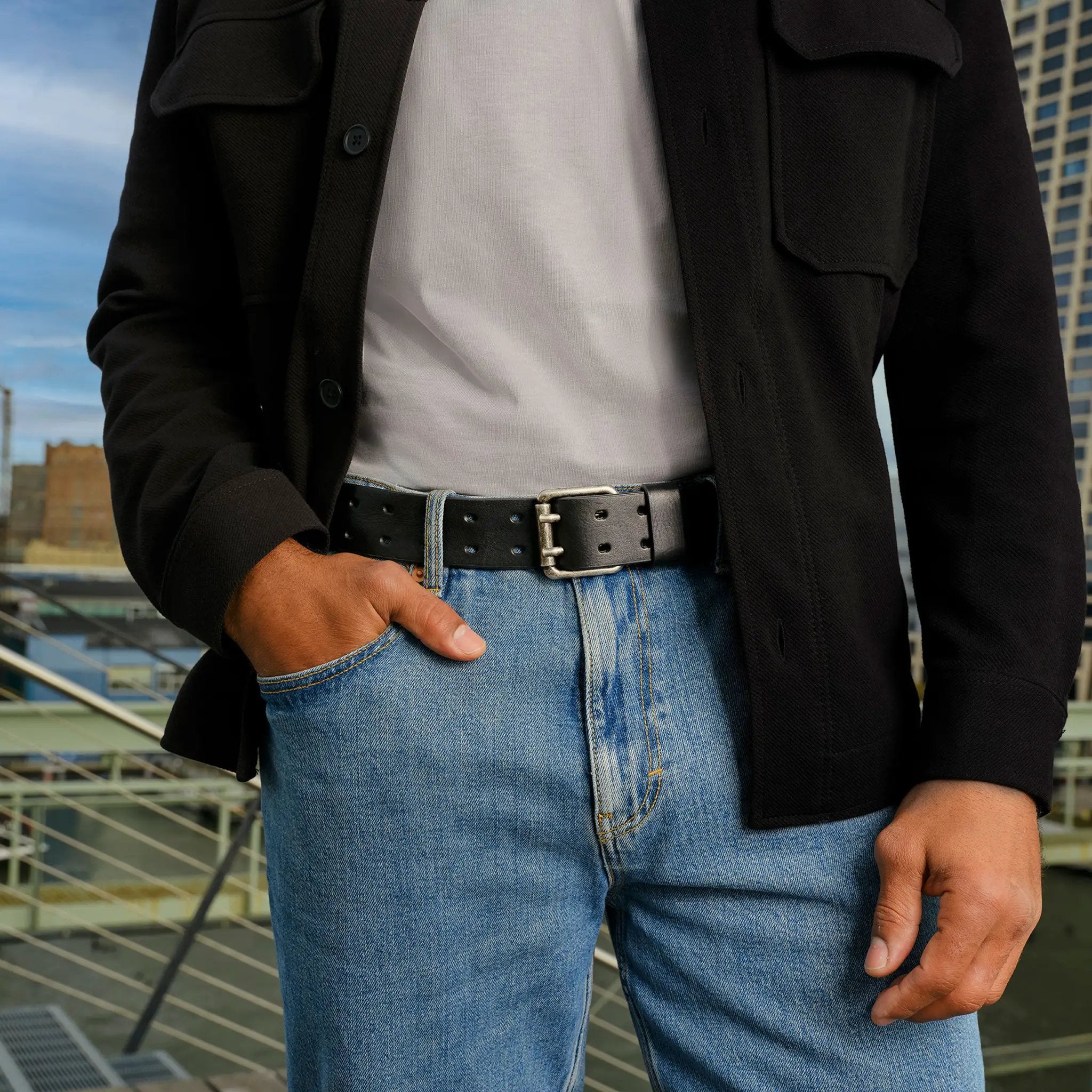 Black 2-Prong / Roller Jeans Belt by To Boot New York