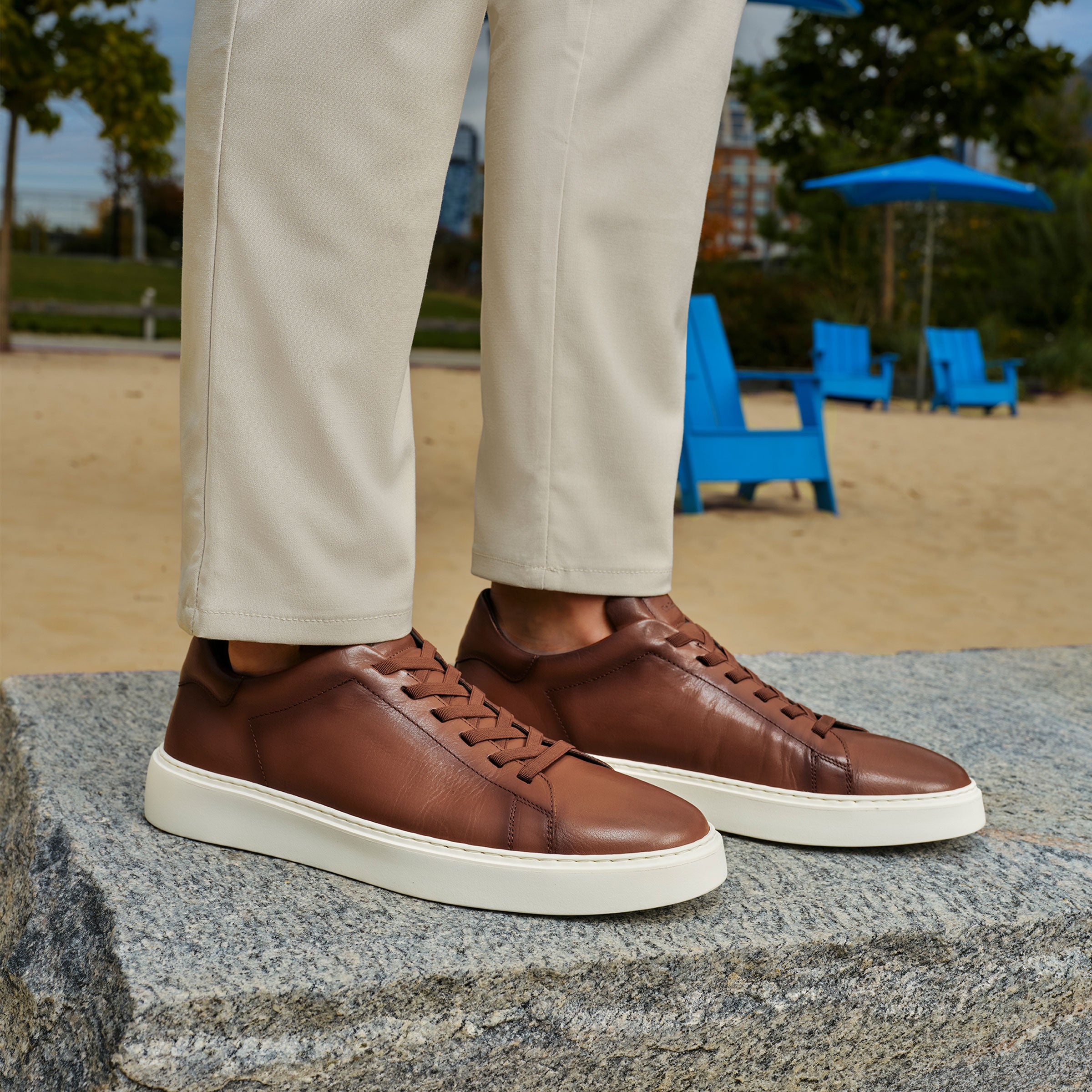 James Tan Leather Stretch Lace Luxury Low-Top Sneaker