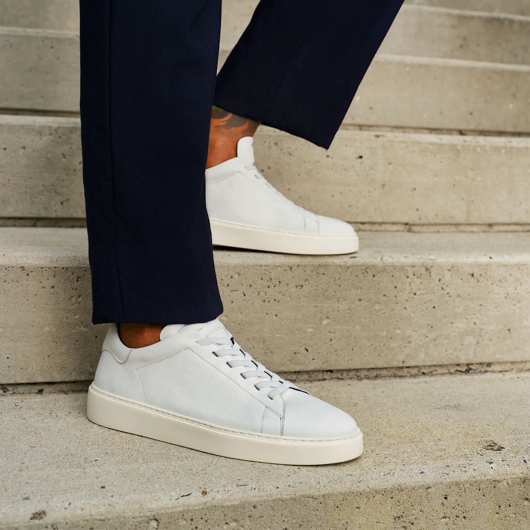 James White Leather Stretch Lace Luxury Low-Top Sneaker by To Boot New York