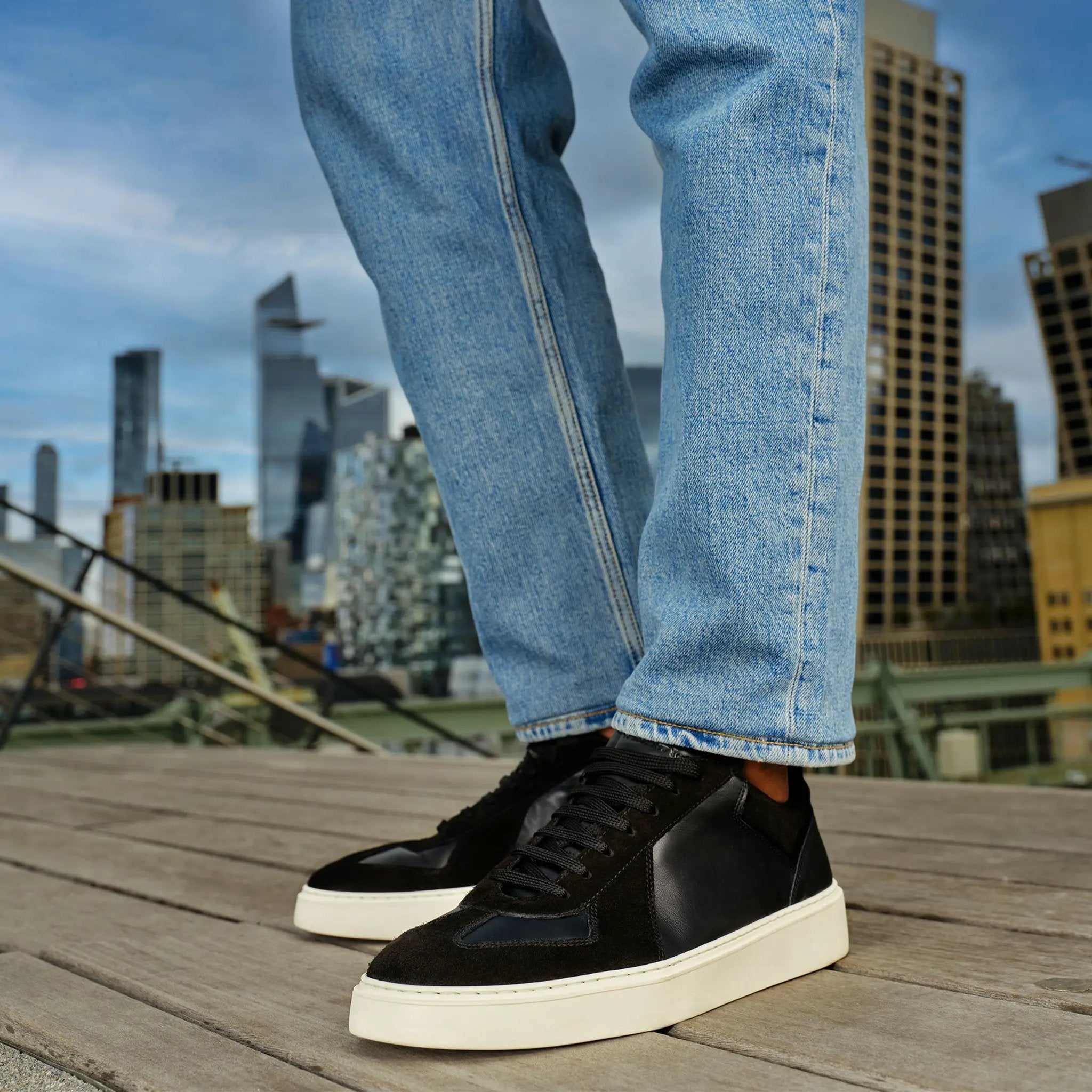 Oakmont Black Leather & Suede Luxury Low-Top Sneakers by To Boot New York