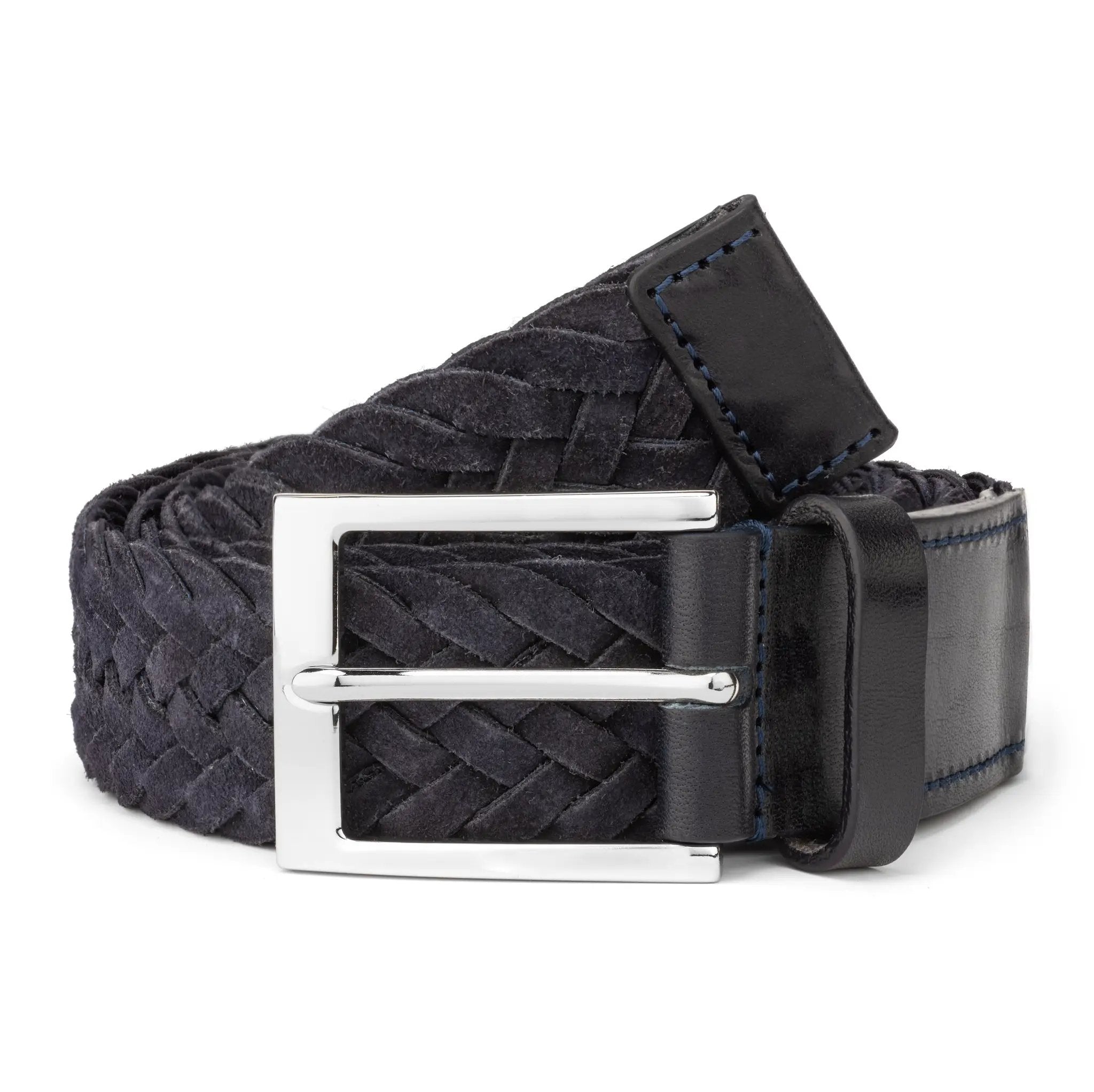 Navy Blue Woven Suede Belt by To Boot New York