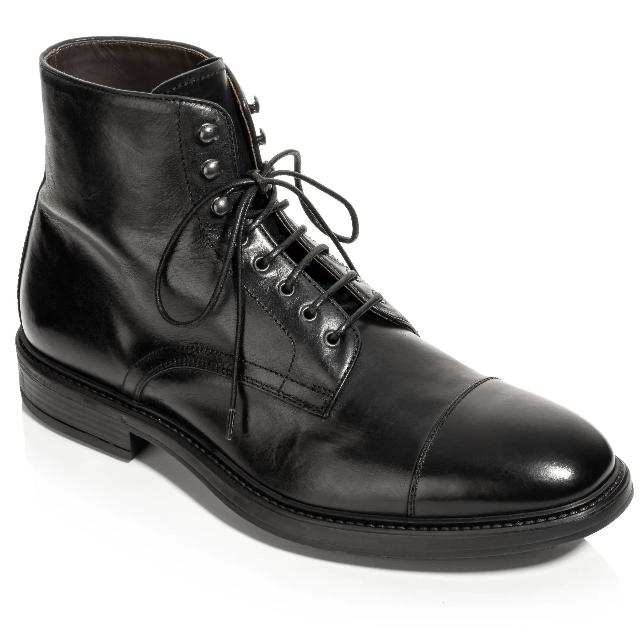 Burkett Black Calf Leather Cap Toe Lace Boot by To Boot New York