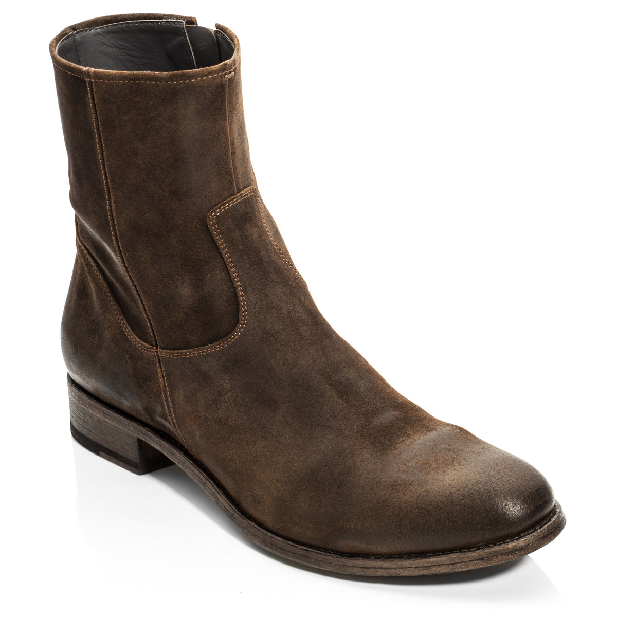 Belvedere Mid Brown Waxed Suede Zip Boot