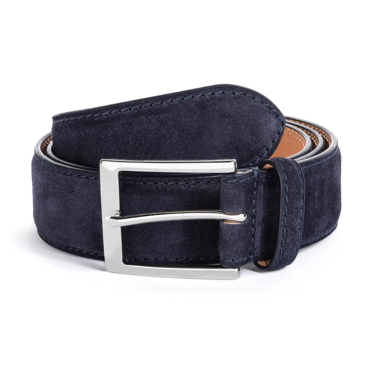 Club Monaco Navy Suede Belt with Silver Buckle Goldfels Signature Belt | Model 2 Palladium – Portofino Blue  main image 2